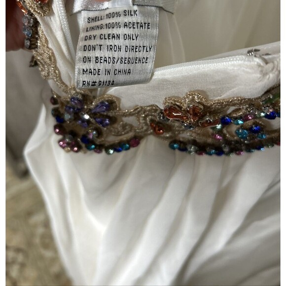 Sherri Hill Silk Ivory Formal Dress Jeweled Open Back Train Size 10 Altered - Picture 15 of 16